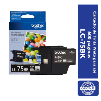 Cartucho de Tinta Brother LC-75BK Preto p/ 600 Páginas