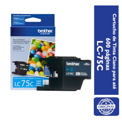 Cartucho de Tinta Brother LC-75C Ciano p/ 600 Páginas