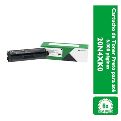 Cartucho de Toner Lexmark 20N4XK0 Preto p/ 6.000 páginas