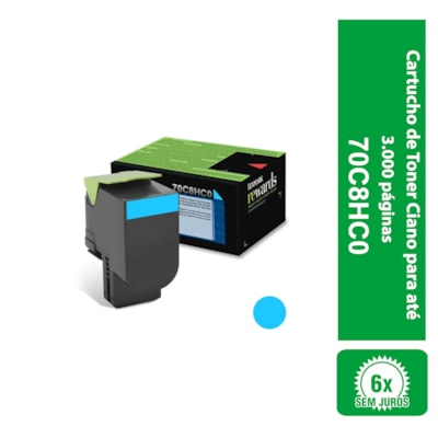 Cartucho de Toner Lexmark 70C8HC0 Ciano p/ 3.000 Páginas