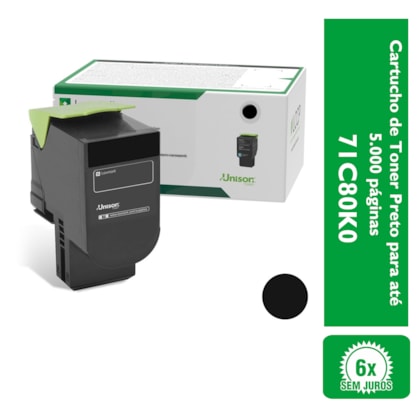 Cartucho de Toner Lexmark 71C80K0 Preto para 5.000 páginas