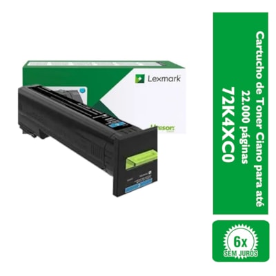 Cartucho de Toner Lexmark 72K4XC0 Ciano para até 22.000 páginas