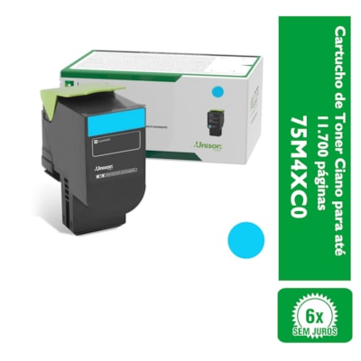 Cartucho de Toner Lexmark 75M4XC0 Ciano para até 11.700 páginas