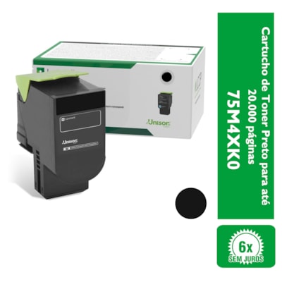 Cartucho de Toner Lexmark 75M4XK0 Preto para até 20.000 páginas