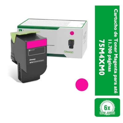 Cartucho de Toner Lexmark 75M4XM0 Magenta para até 11.700 páginas