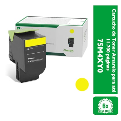 Cartucho de Toner Lexmark 75M4XY0 Amarelo para até 11.700 páginas