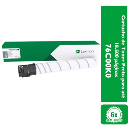 Cartucho de Toner Lexmark 76C00K0 Preto para até 18.500 páginas