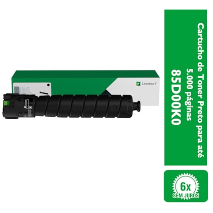 Cartucho de Toner Lexmark 85D00K00 Preto para até 5.000 páginas