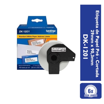 Etiqueta Térmica Brother DK-1201 Branca Pré Cortada 29mmx90,3mm 400un