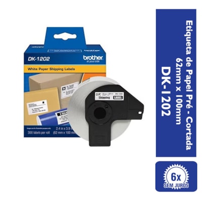 Etiqueta Térmica Brother DK-1202 Branca Pré Cortada 100mm x 62mm 300un