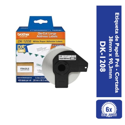 Etiqueta Térmica Brother  DK-1208 Branca Pré Cortada 38mm x 90,3mm 400un