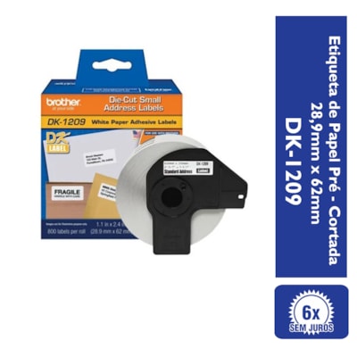 Etiqueta Térmica Brother DK-1209 Branca Pré Cortada 29mm x 62mm 800un