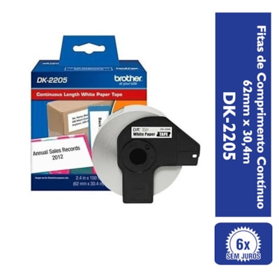 Etiqueta Térmica Brother DK-2205 Branca Contínua 62mm x 30,4m