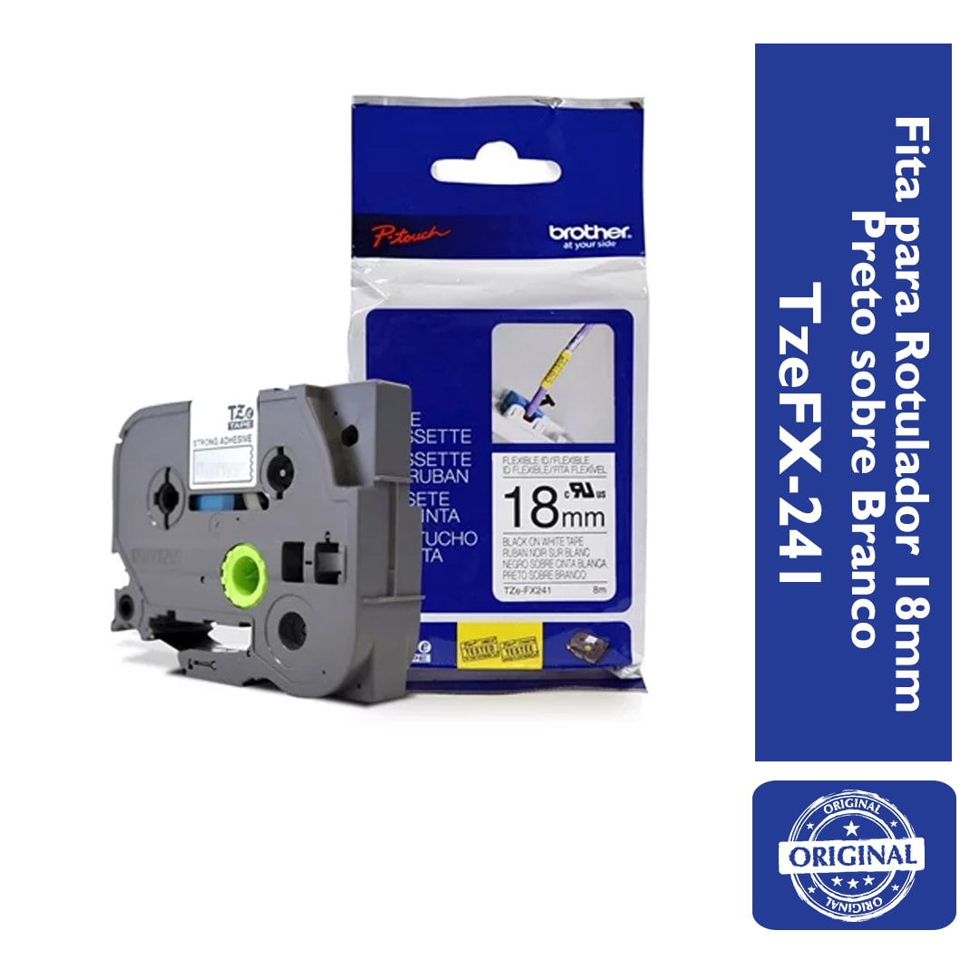 Fita Laminada p/ Rotulador Brother TZe-211 Preto Sobre Branca 06mm
