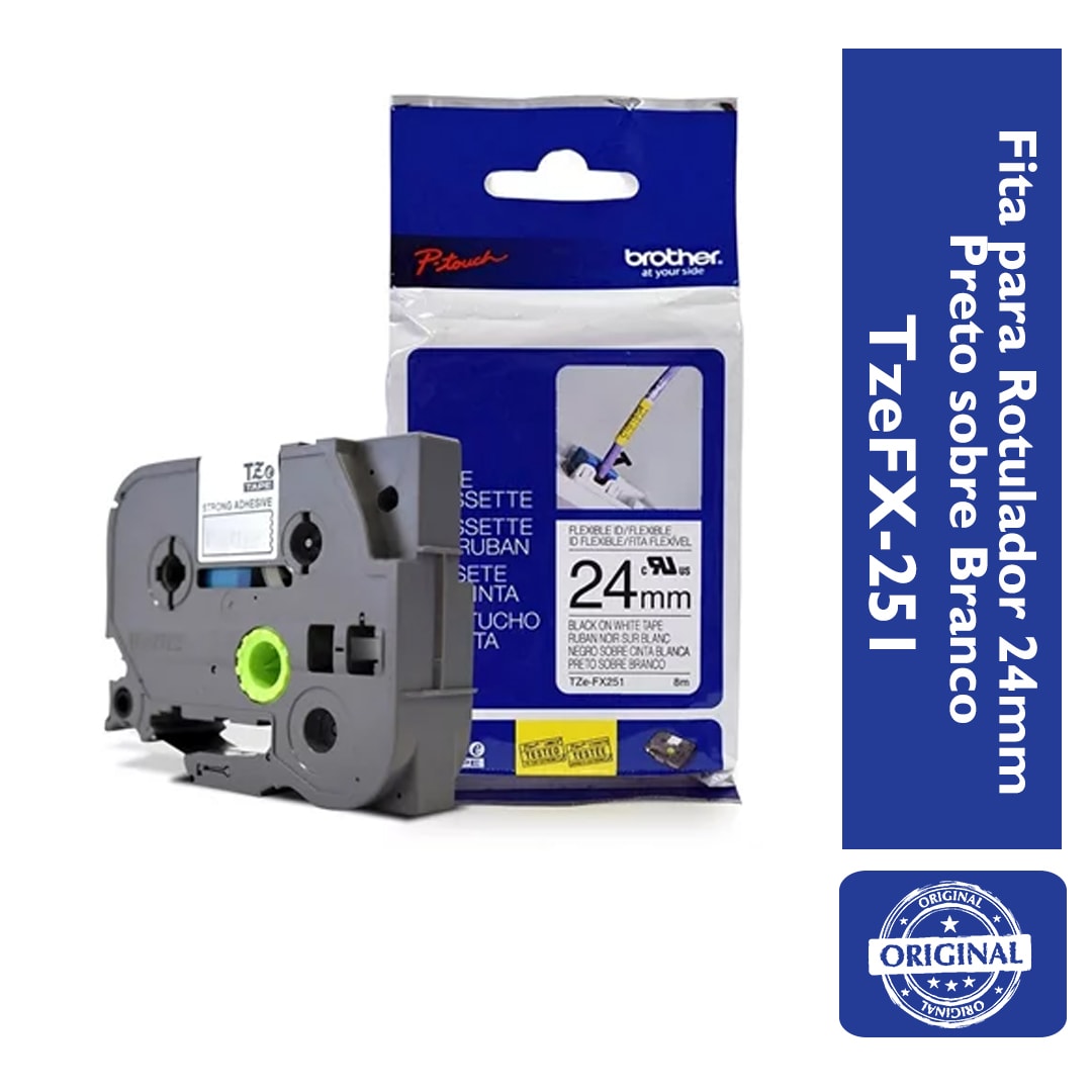 Fita Flexível p/ Rotulador Brother TZeFX-251 Preto Sobre Branca