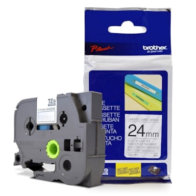Fita Laminada p/ Rotulador Brother TZe-151 Preto Sobre Transparente 24mm