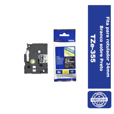 Fita p/ Rotulador Brother TZe-355 Branco sobre Preto 24mm