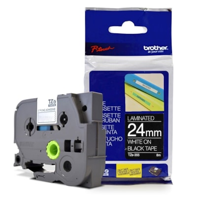 Fita p/ Rotulador Brother TZe-355 Branco sobre Preto 24mm