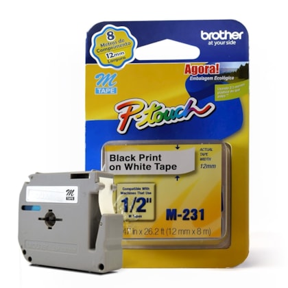 Fita para Rotulador Brother M-231 Preto Sobre Branco 12mm