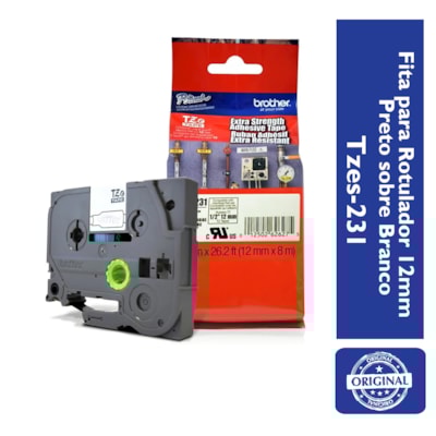Fita para Rotulador Brother TZeS-231 Preto Sobre Branco 12mm