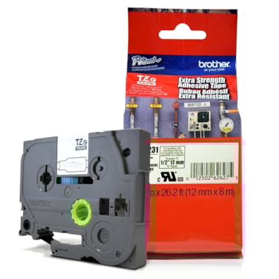 Fita para Rotulador Brother TZeS-231 Preto Sobre Branco 12mm